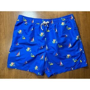 Polo Ralph Lauren Blue Sailboat‎ Floral Swim Trunks Shorts 2XB 2TG Mens Vacation